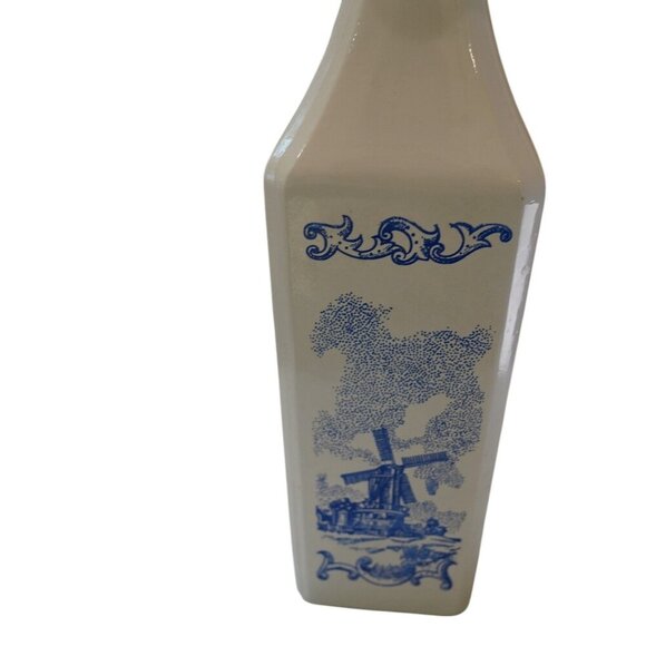 Vintage Vandermint Delft Windmill Tulip Blue White Milk Glass Liqueur Bottle Hol - Picture 7 of 12